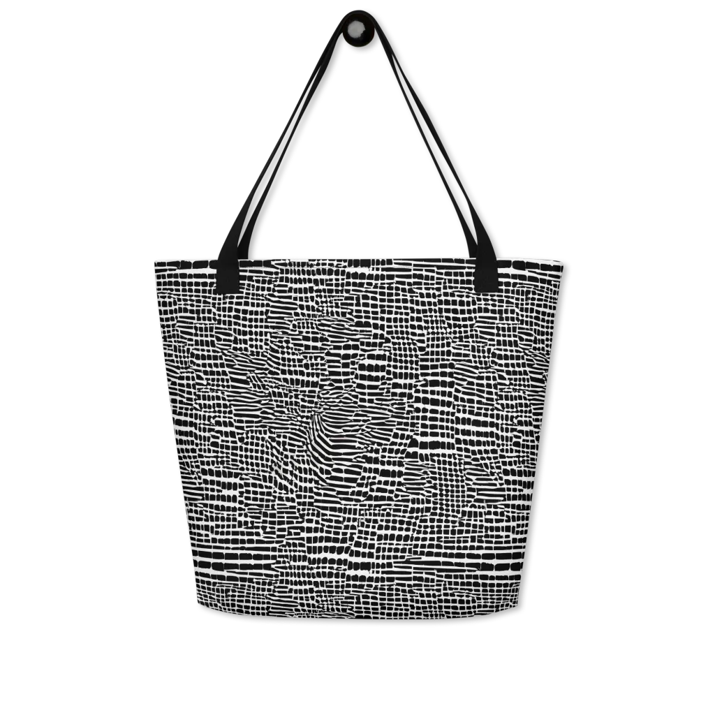Monochrome Mosaic on Large Tote Bag W/ Pocket — Front