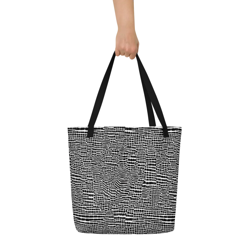 Monochrome Mosaic on Large Tote Bag W/ Pocket — Front
