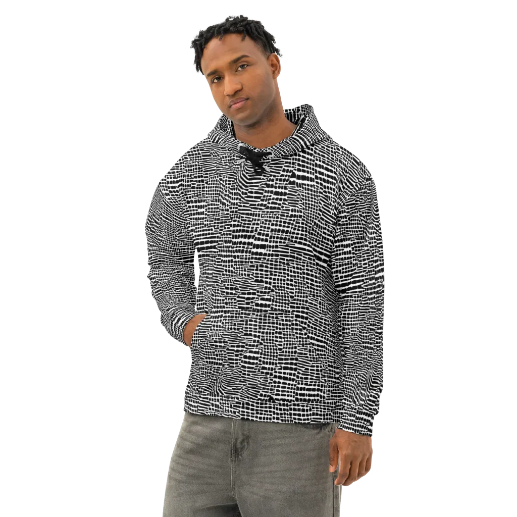 Monochrome Mosaic on Cotton Hoodie — Left Front