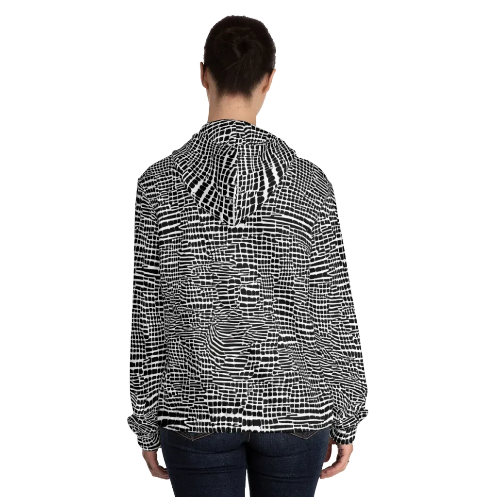 Monochrome Mosaic on Women's Full-Zip Hoodie — Back On Person