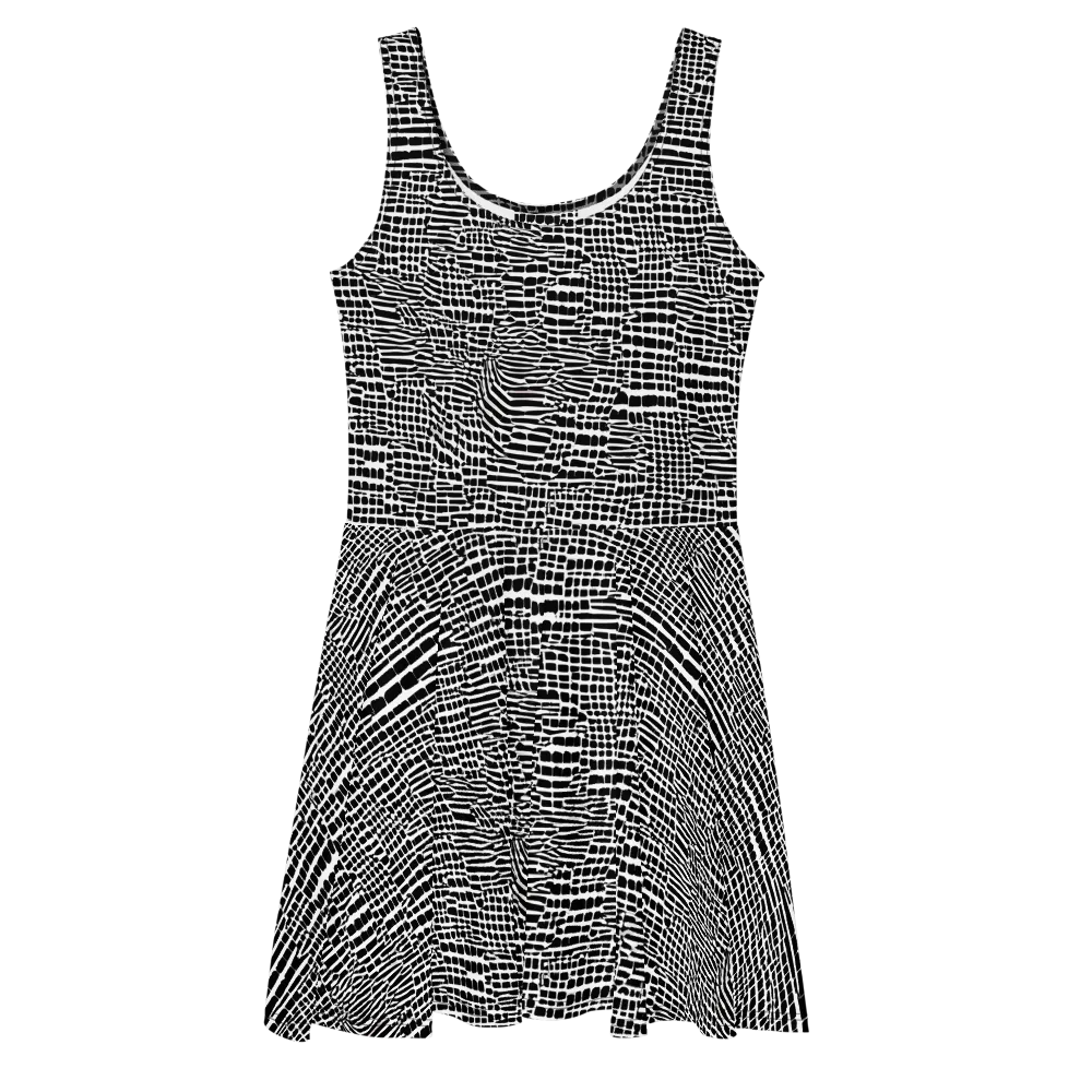 Monochrome Mosaic on Skater Dress — Front