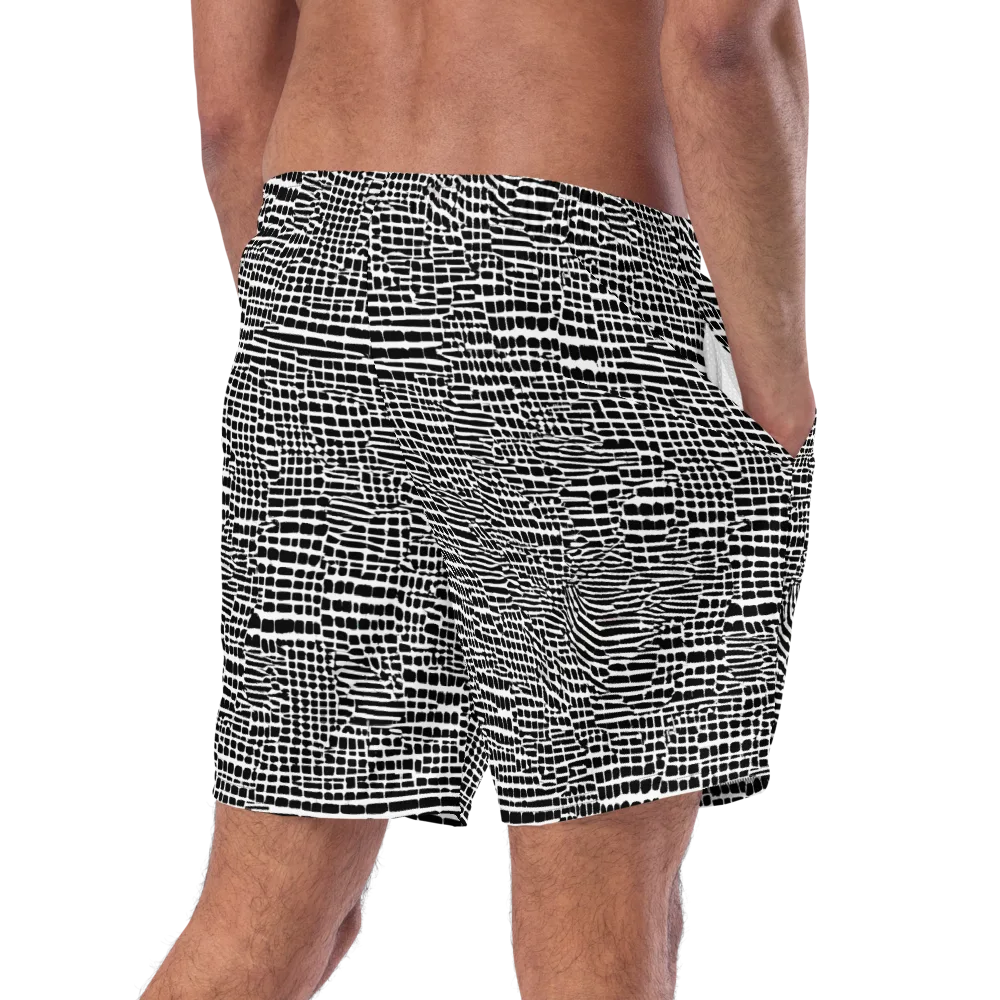 Monochrome Mosaic on Swim Trunks — Right Back