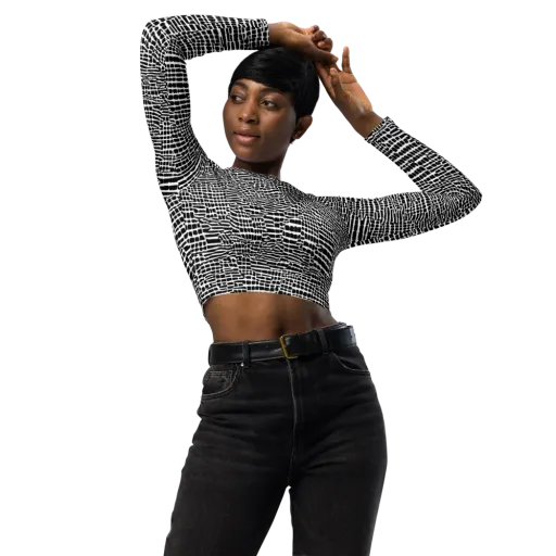 Monochrome Mosaic on a Long Sleeve Crop Top