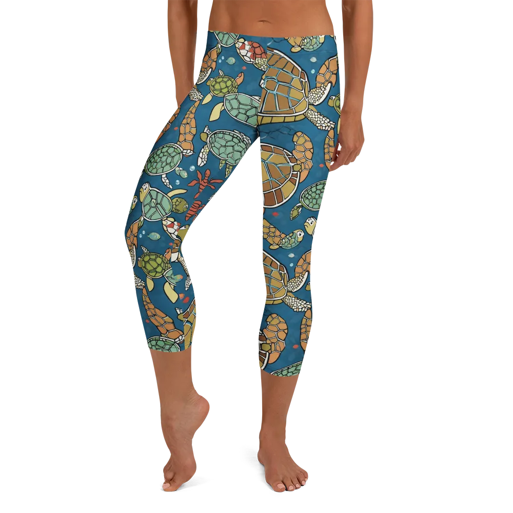 Tidal Tortoise on Capri Leggings — Front