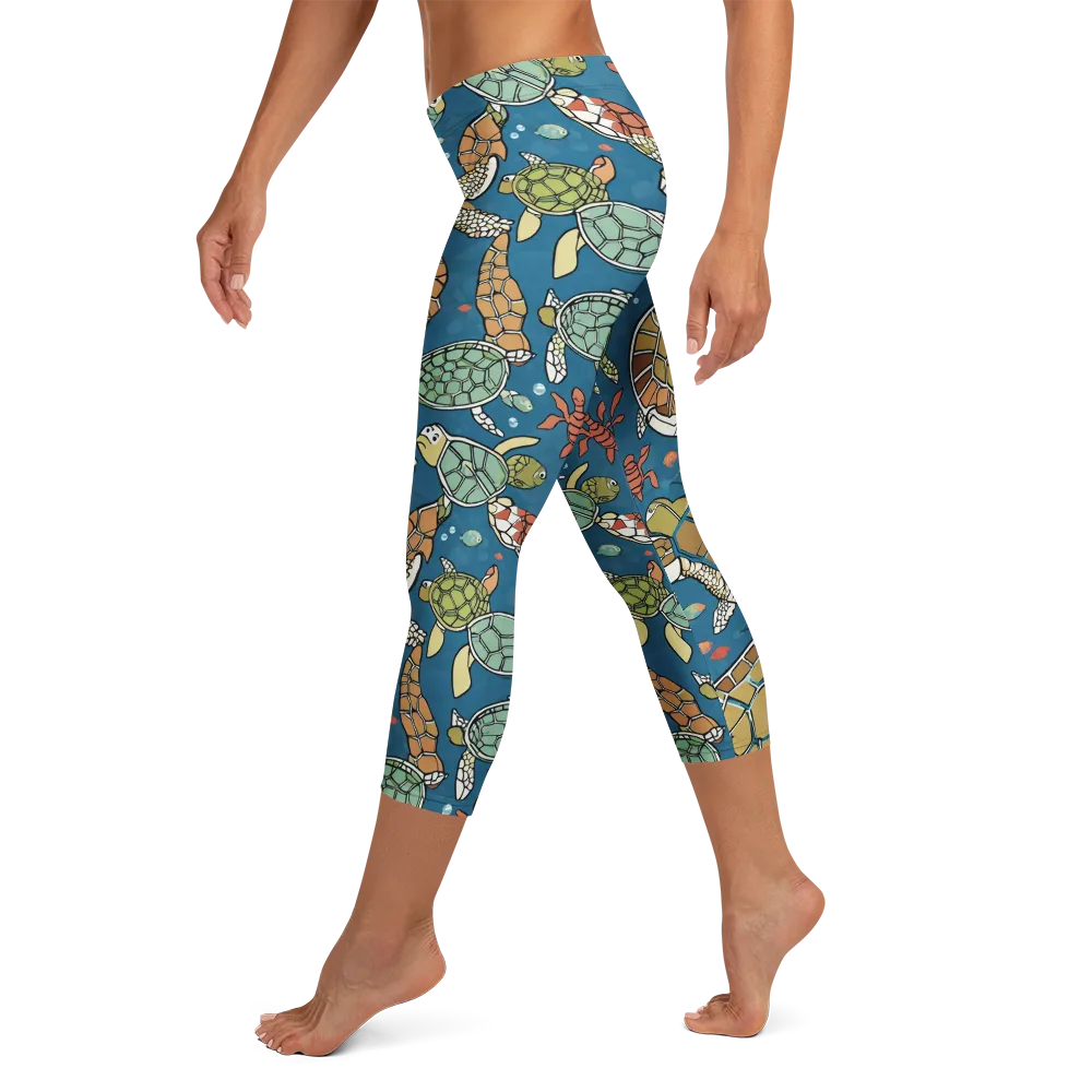 Tidal Tortoise on Capri Leggings — Left