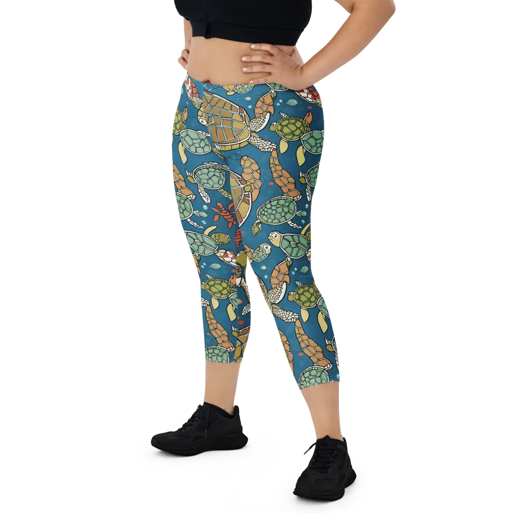 Tidal Tortoise on Capri Leggings — Front