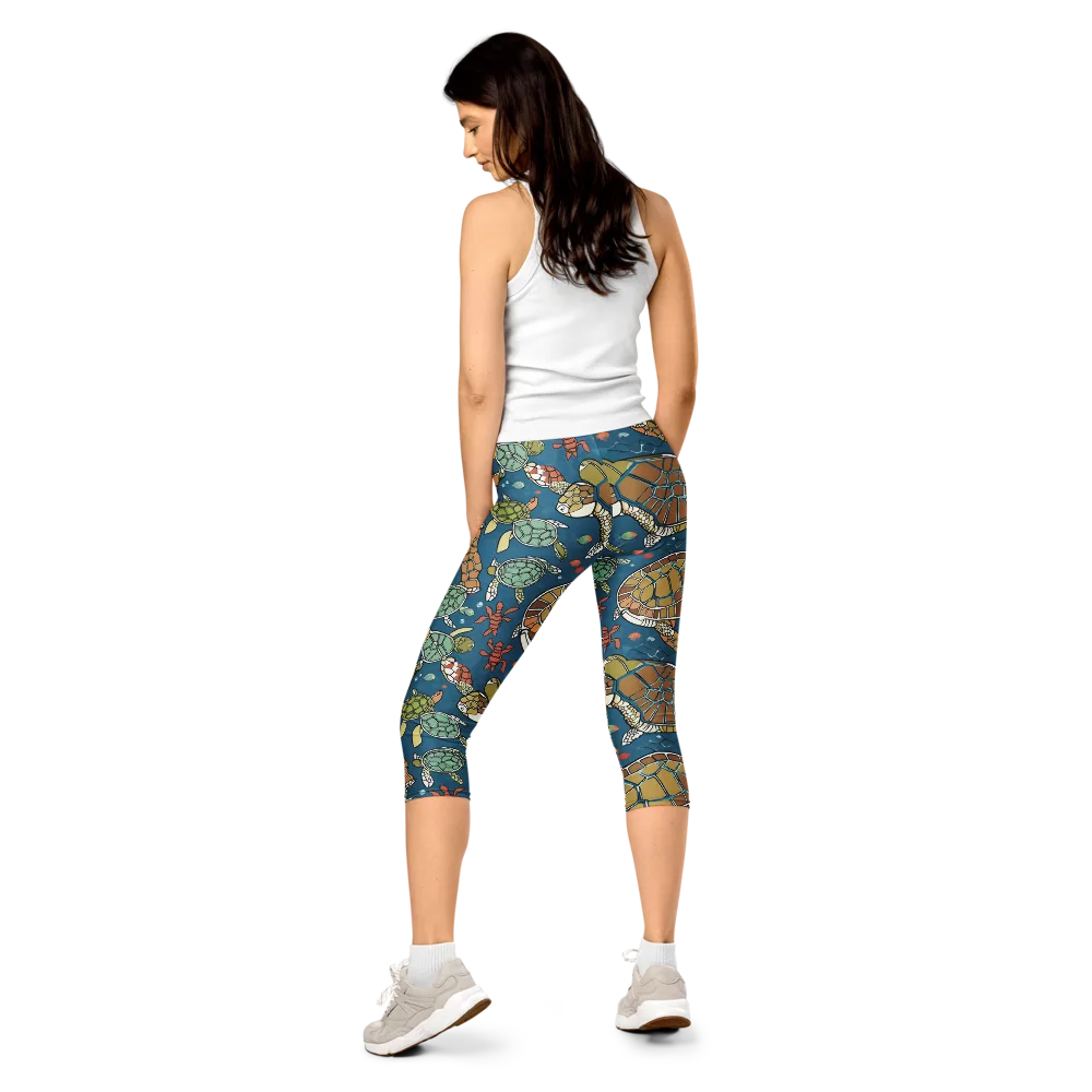 Tidal Tortoise on Capri Leggings — Back