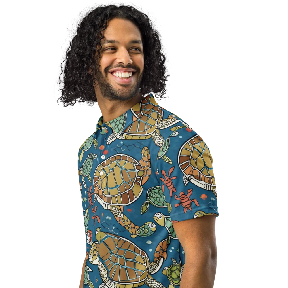 Tidal Tortoise on Men's Slim Fit Polo Shirt — Left Front
