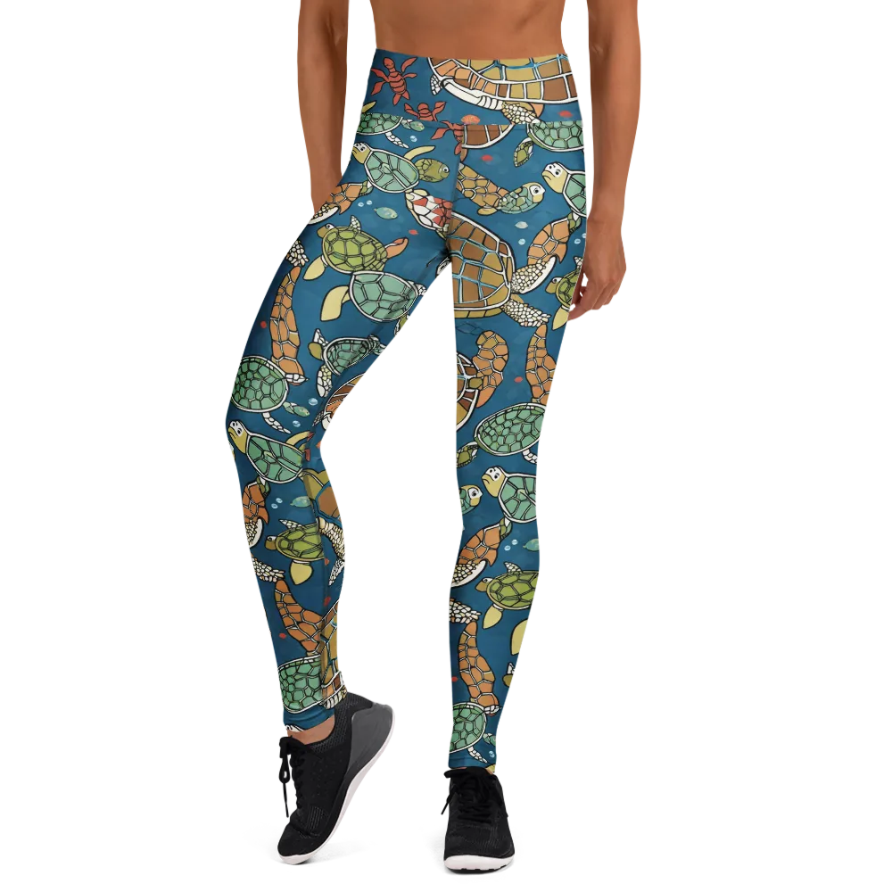 Tidal Tortoise on Yoga Leggings — Front