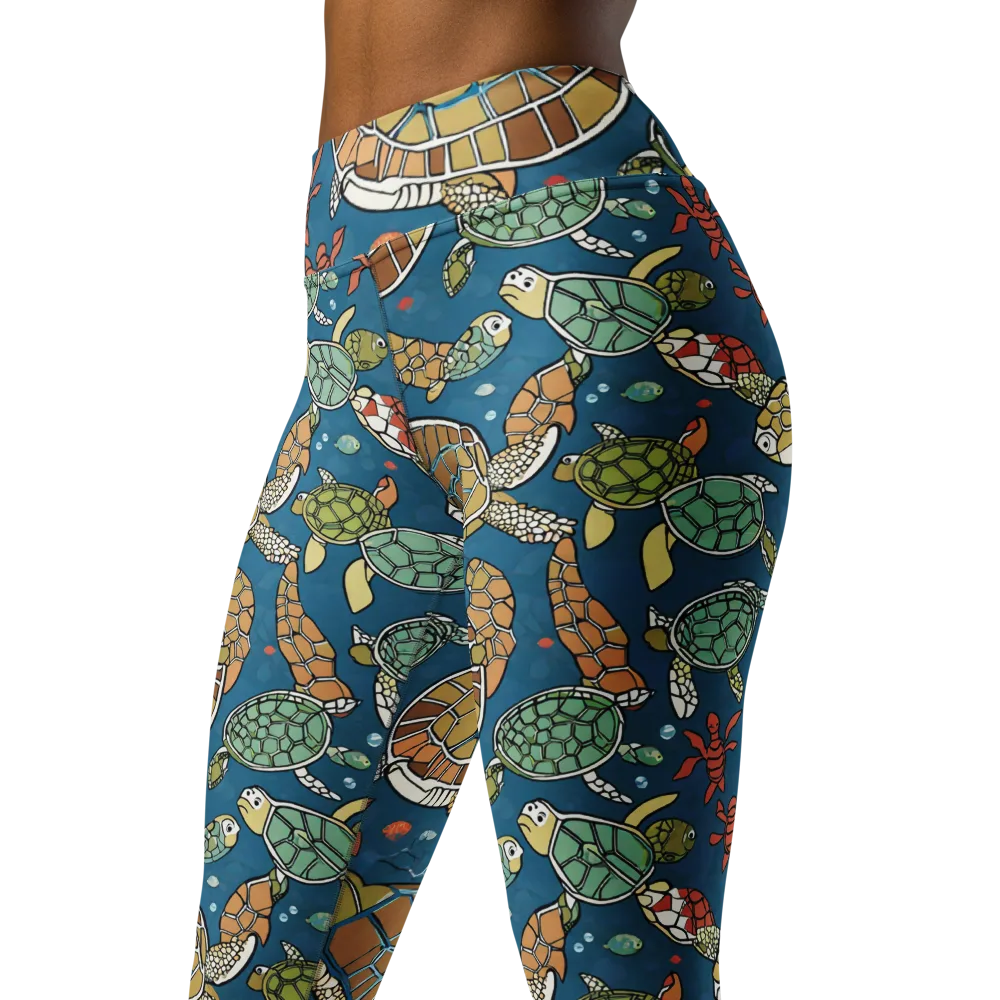 Tidal Tortoise on Yoga Leggings — Left Front