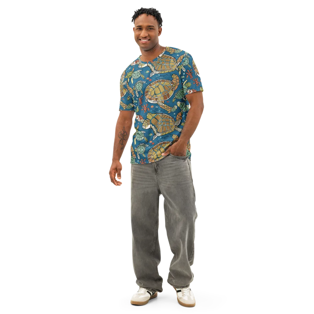Tidal Tortoise on Men's Cotton Crew Neck T-Shirt — Front