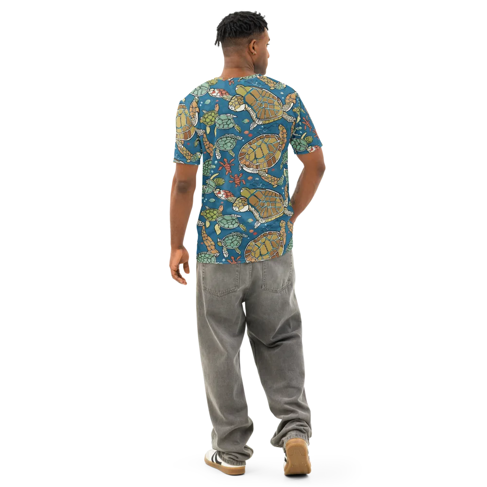 Tidal Tortoise on Men's Cotton Crew Neck T-Shirt — Back