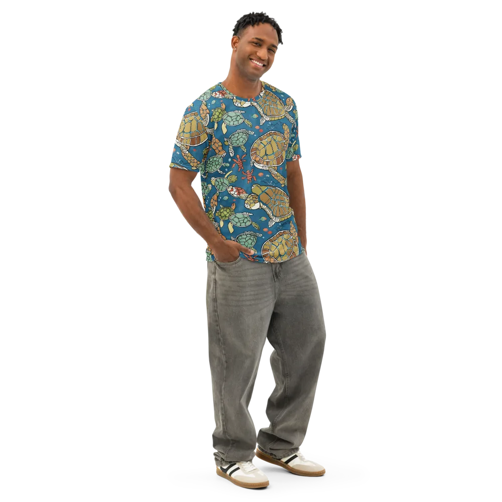 Tidal Tortoise on Men's Cotton Crew Neck T-Shirt — Right Front