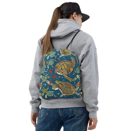 Tidal Tortoise on a Drawstring Bag