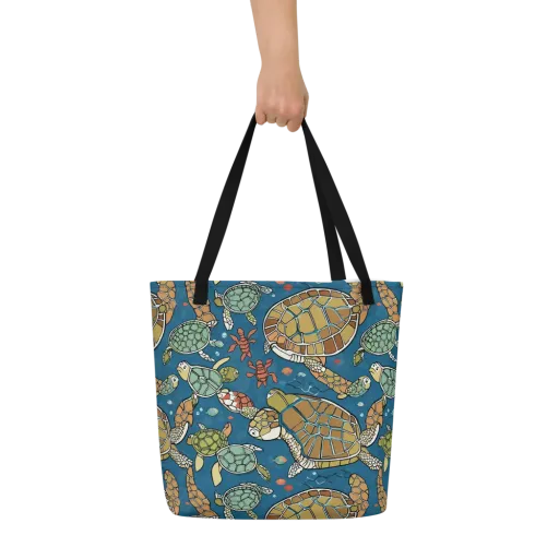 Tidal Tortoise on a Large Tote Bag W/ Pocket