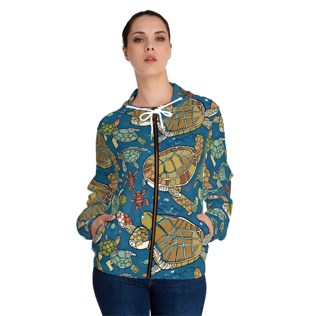 Tidal Tortoise on Women's Full-Zip Hoodie — Front On Person