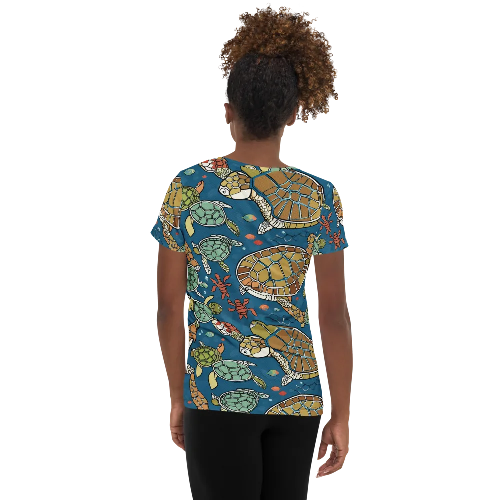 Tidal Tortoise on Women's Athletic T-Shirt — Back