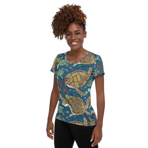 Tidal Tortoise on a Women's Athletic T-Shirt