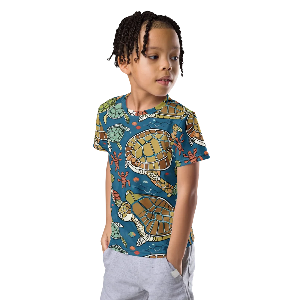 Tidal Tortoise on Kids Crew Neck T-Shirt — Left Front