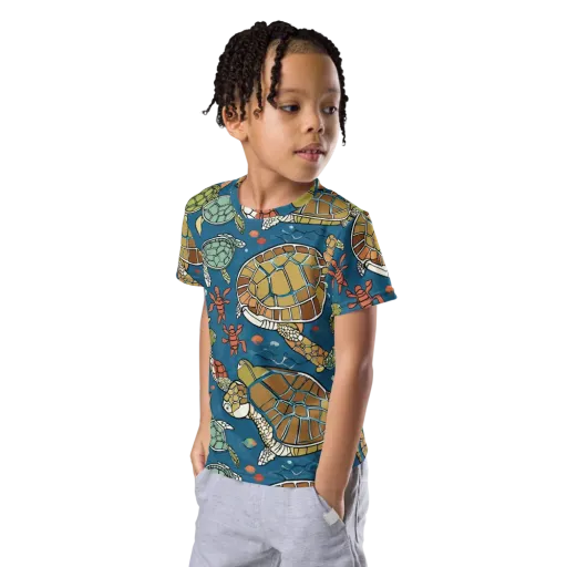 Tidal Tortoise on a Kids Crew Neck T-Shirt