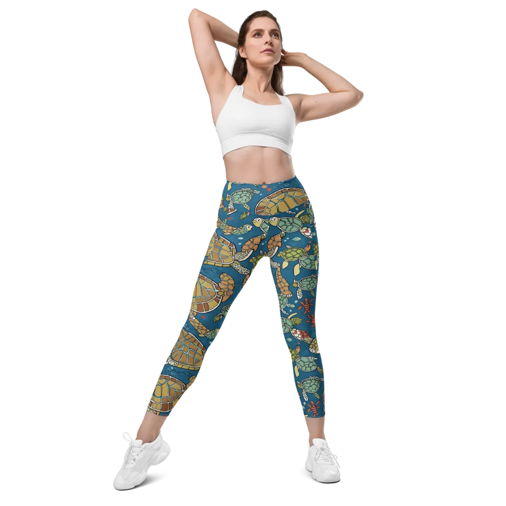 Tidal Tortoise on Leggings with Pockets — Front