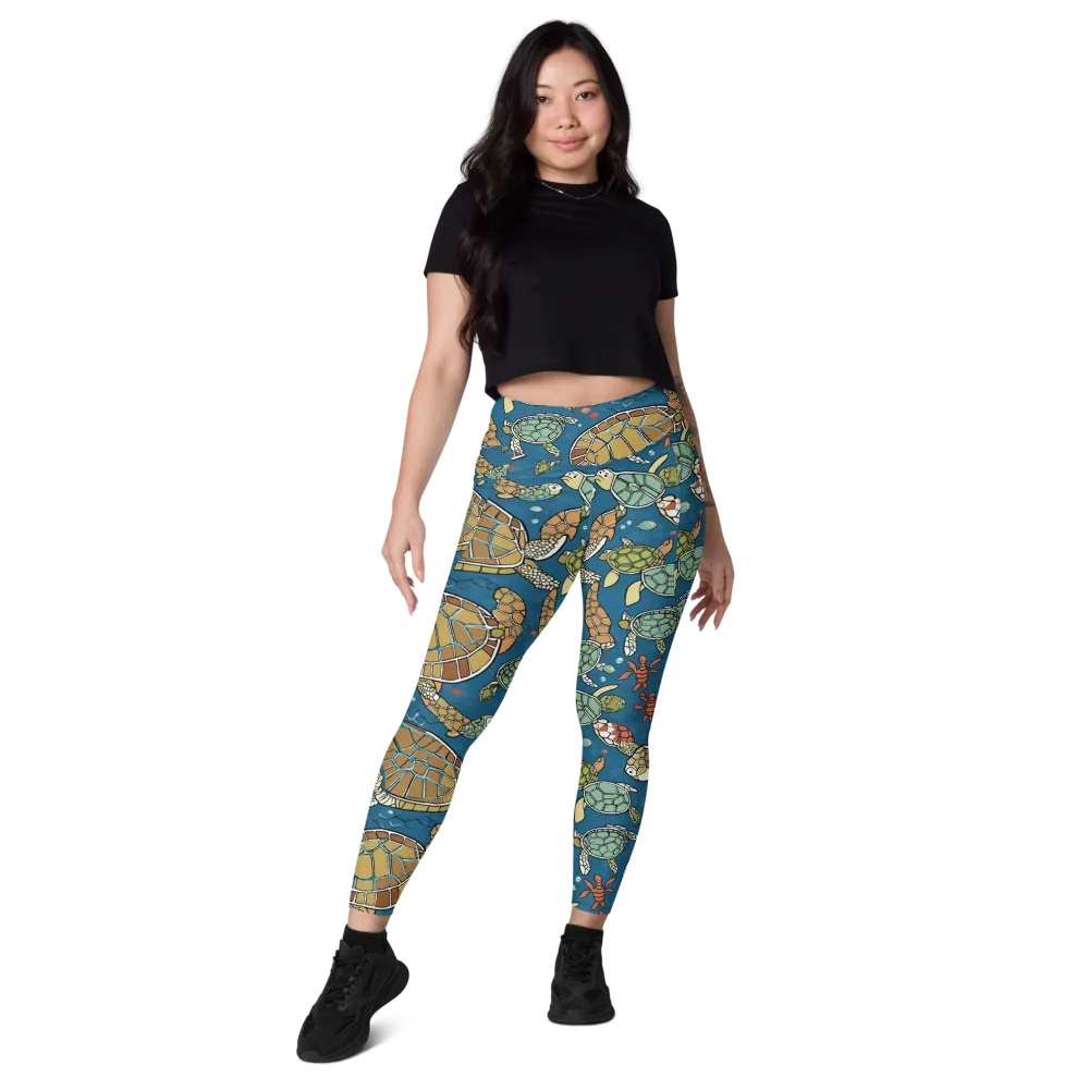 Tidal Tortoise on Leggings with Pockets — Front