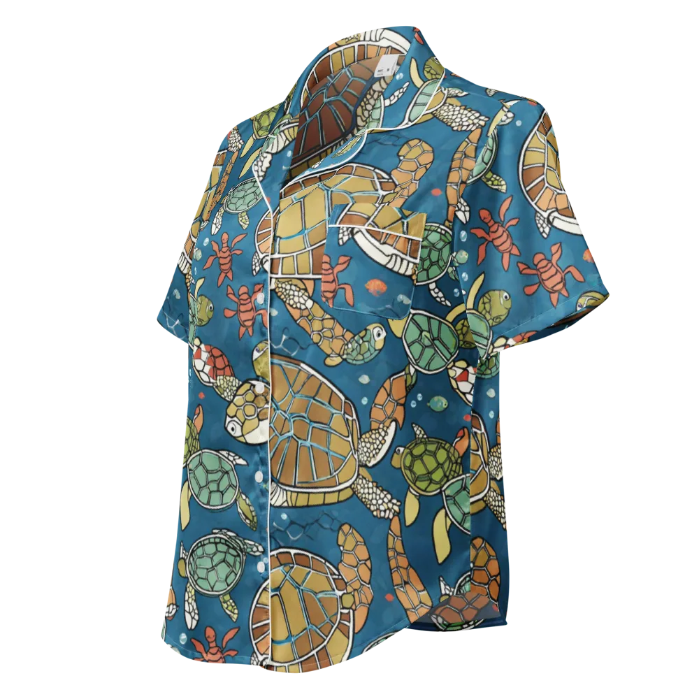 Tidal Tortoise on Women's Short Sleeve Pajama Top — Left Front