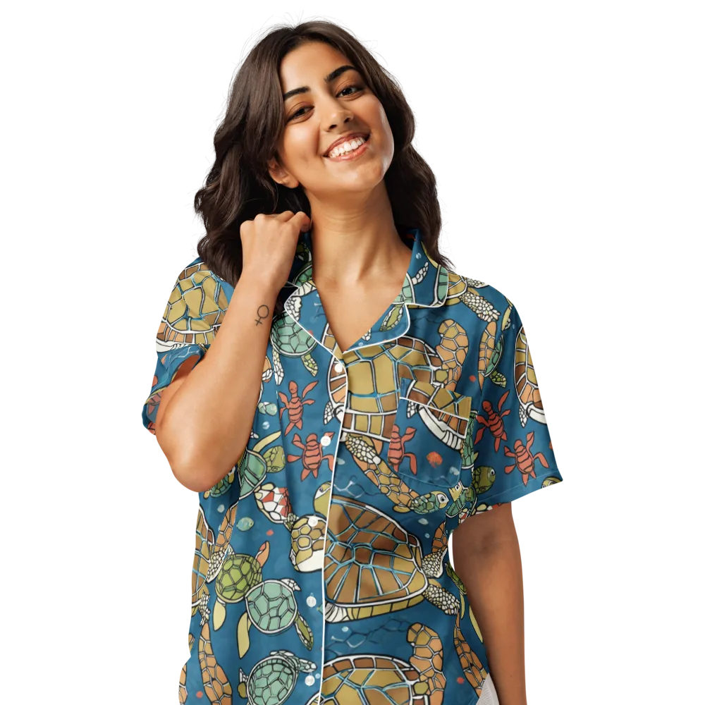 Tidal Tortoise on Women's Short Sleeve Pajama Top — Front