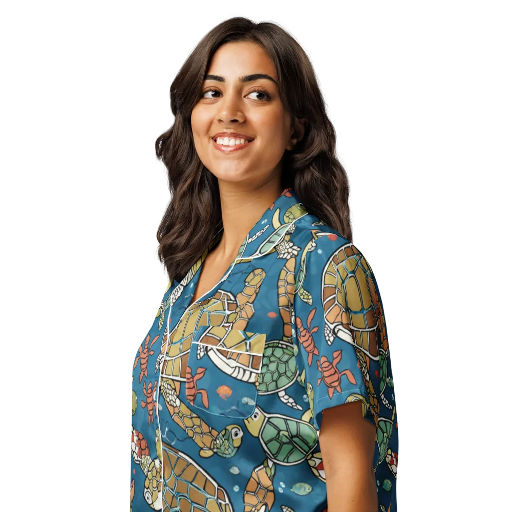 Tidal Tortoise on Women's Short Sleeve Pajama Top — Left Front