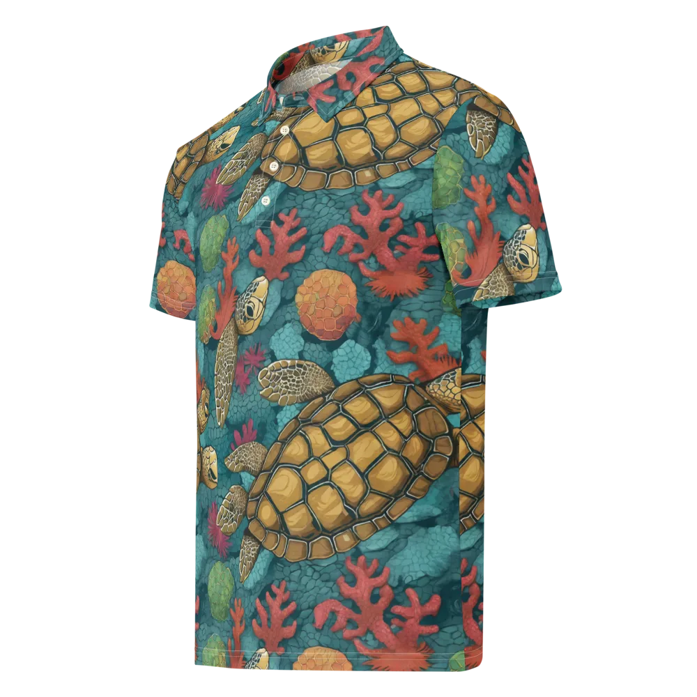 Coral Carapace on Men's Slim Fit Polo Shirt — Left Front