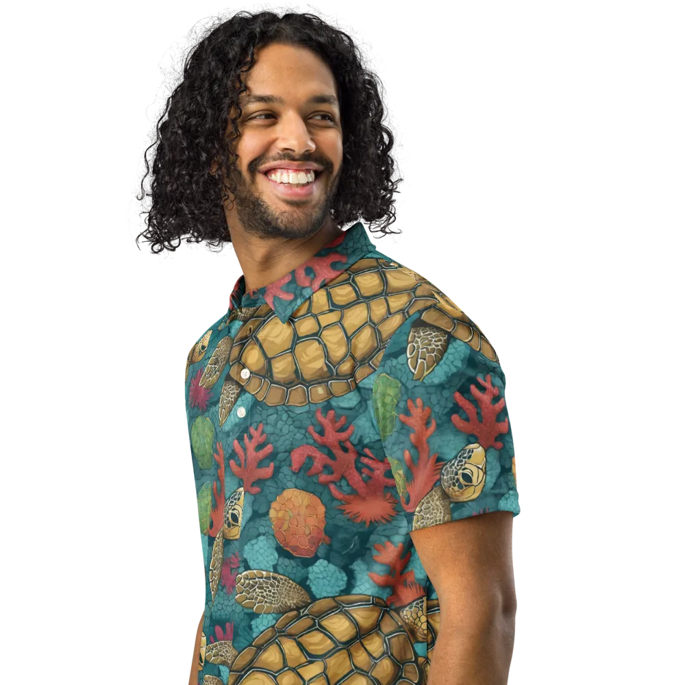 Coral Carapace on Men's Slim Fit Polo Shirt — Left Front