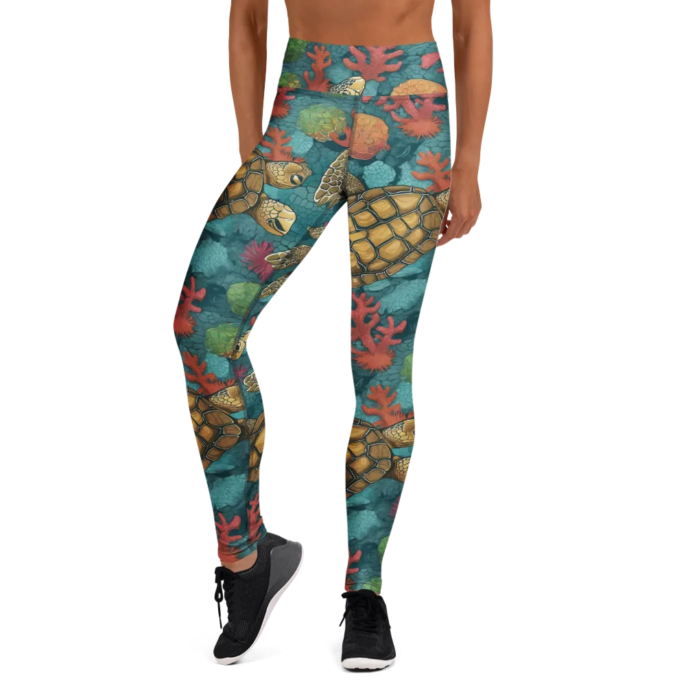 Coral Carapace on Yoga Leggings — Front