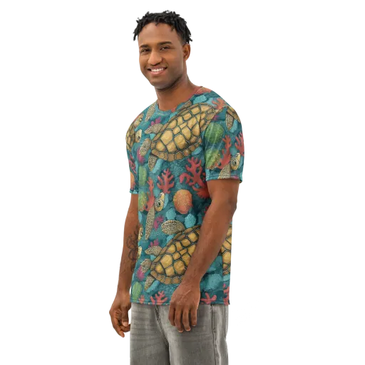 Coral Carapace on a Men's Cotton Crew Neck T-Shirt
