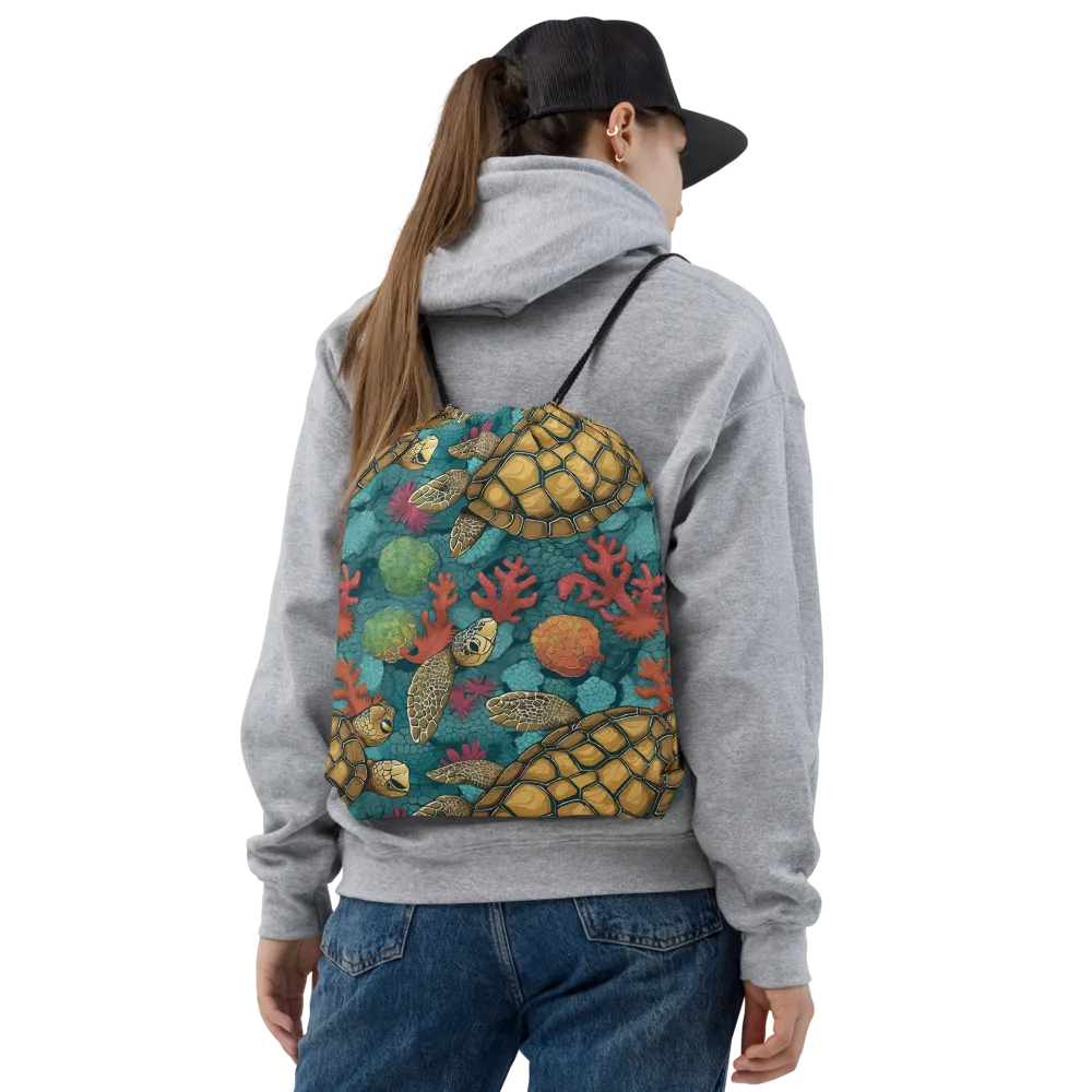 Coral Carapace on Drawstring Bag — Front