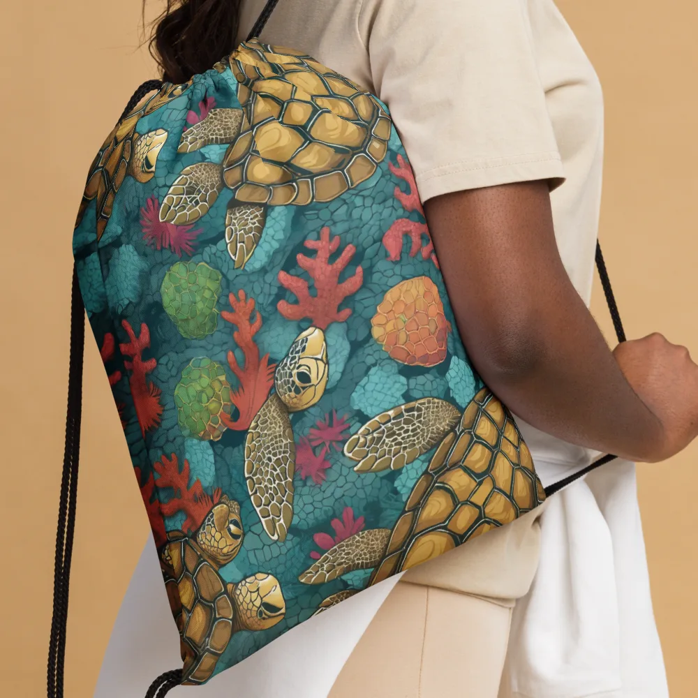 Coral Carapace on Drawstring Bag — Front