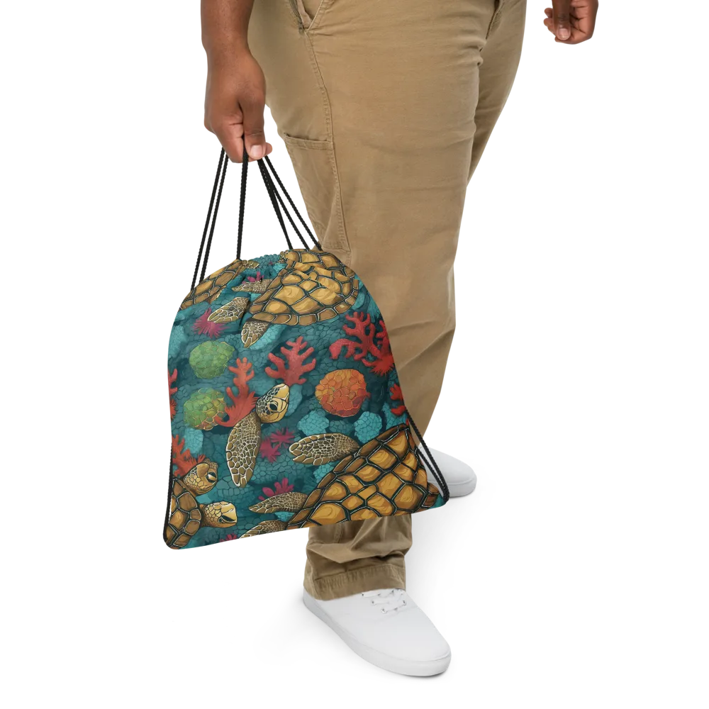 Coral Carapace on Drawstring Bag — Front
