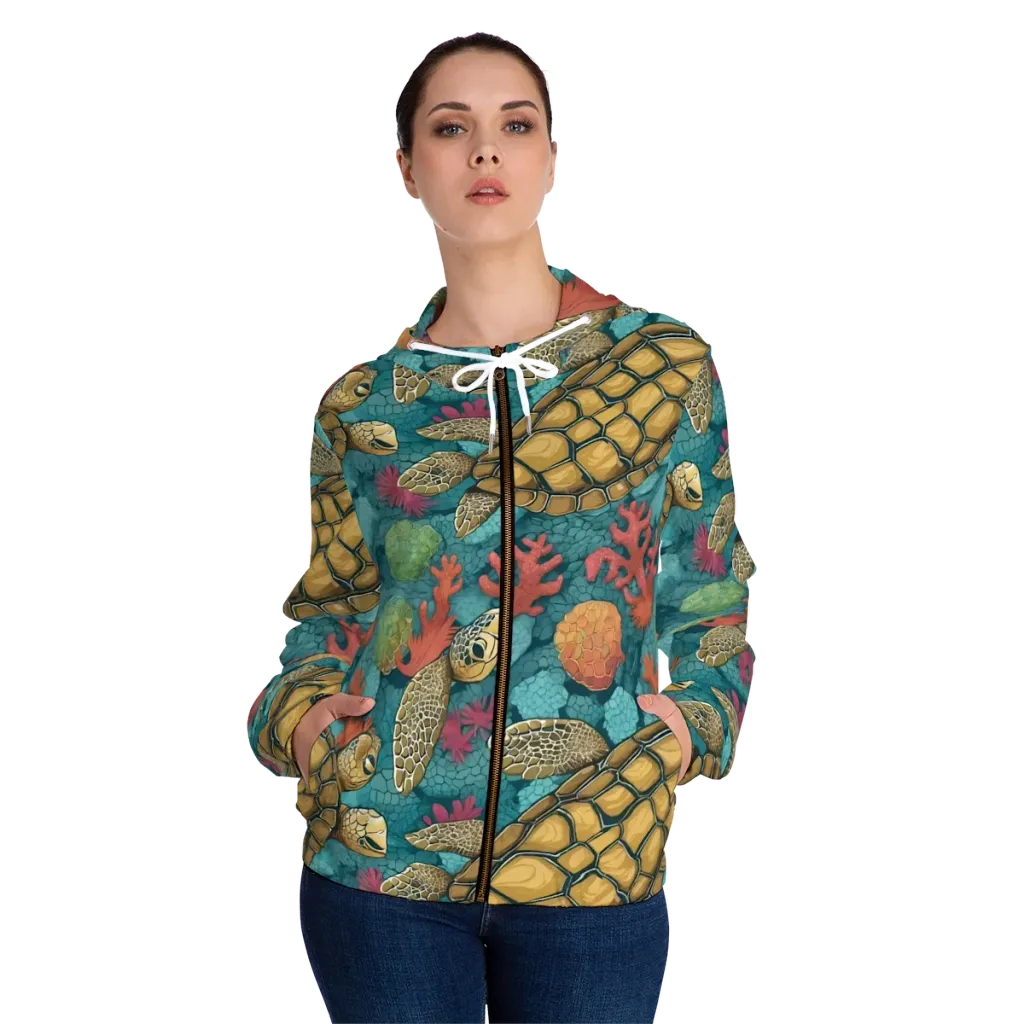 Coral Carapace on Women's Full-Zip Hoodie — Front On Person