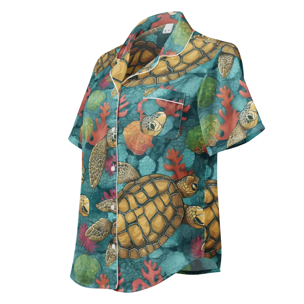Coral Carapace on Women's Short Sleeve Pajama Top — Left Front