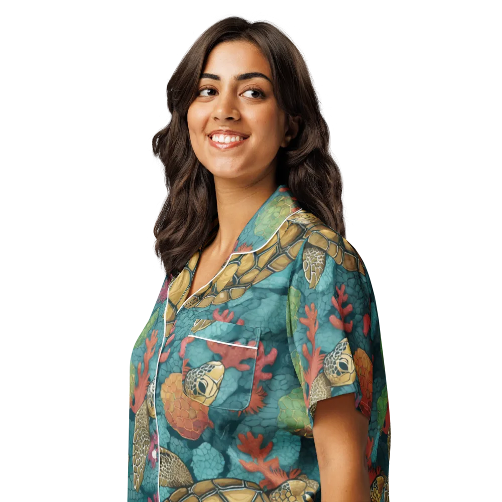 Coral Carapace on Women's Short Sleeve Pajama Top — Left Front
