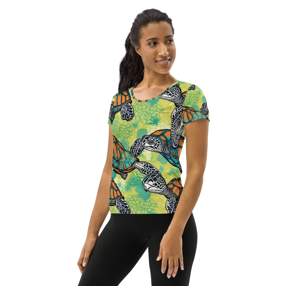 Tidal Shellwork on Women's Athletic T-Shirt — Left