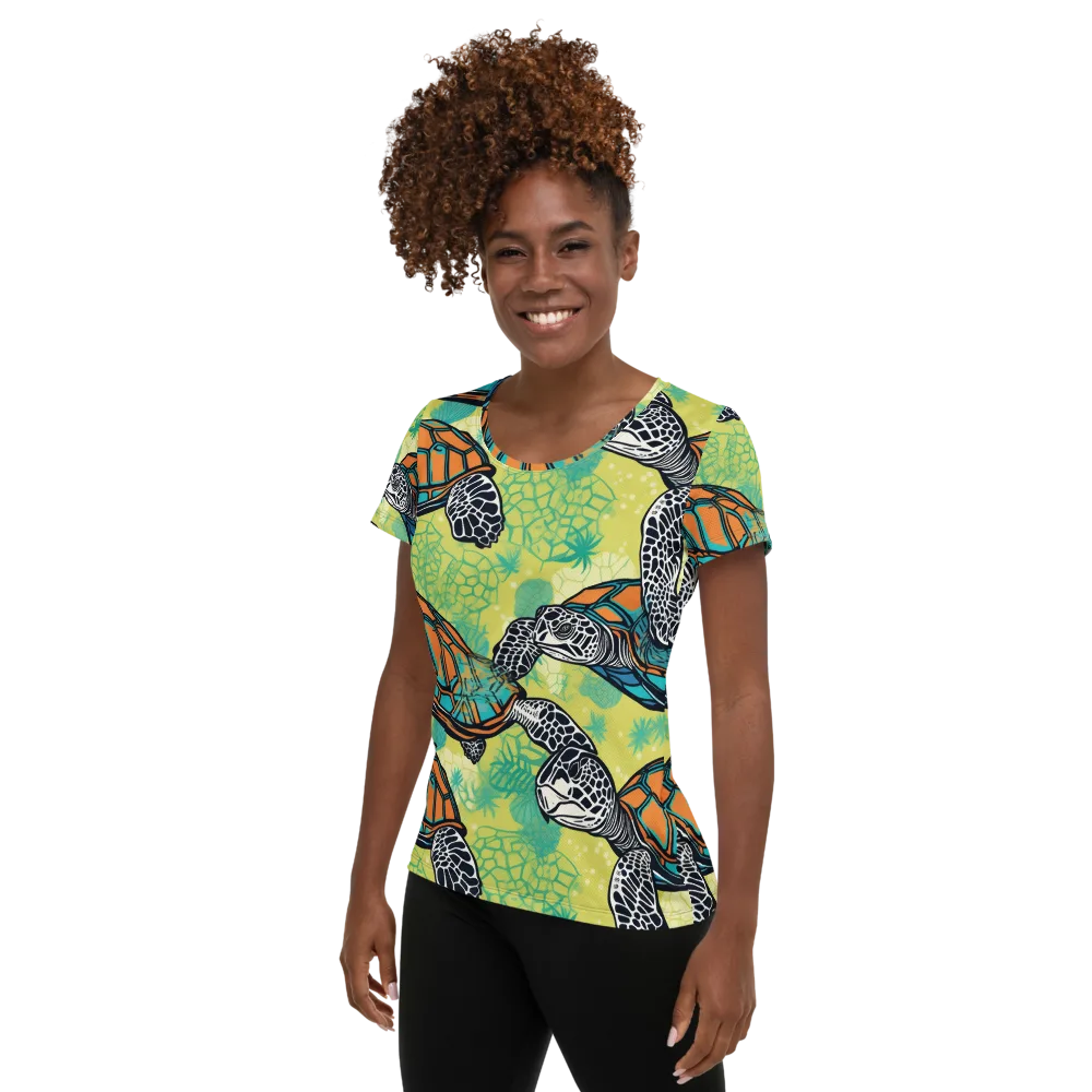 Tidal Shellwork on Women's Athletic T-Shirt — Left
