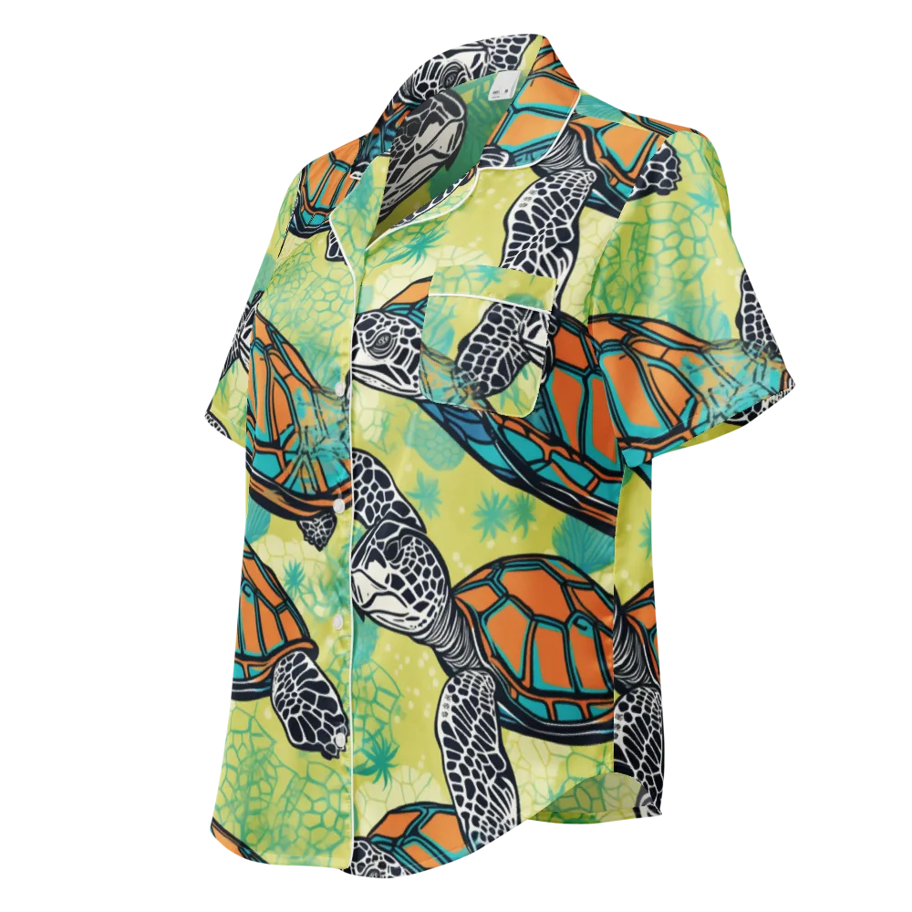 Tidal Shellwork on Women's Short Sleeve Pajama Top — Left Front