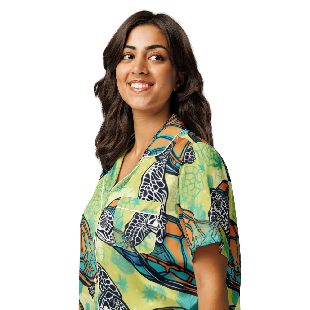 Tidal Shellwork on Women's Short Sleeve Pajama Top — Left Front