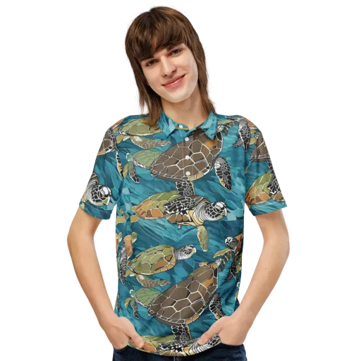 Ocean Mosaic on a Men's Slim Fit Polo Shirt