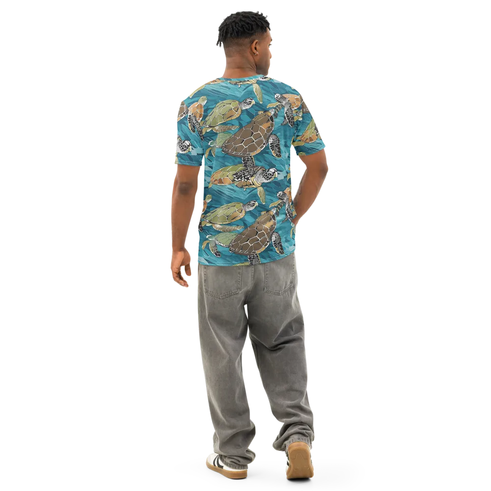 Ocean Mosaic on Men's Cotton Crew Neck T-Shirt — Back