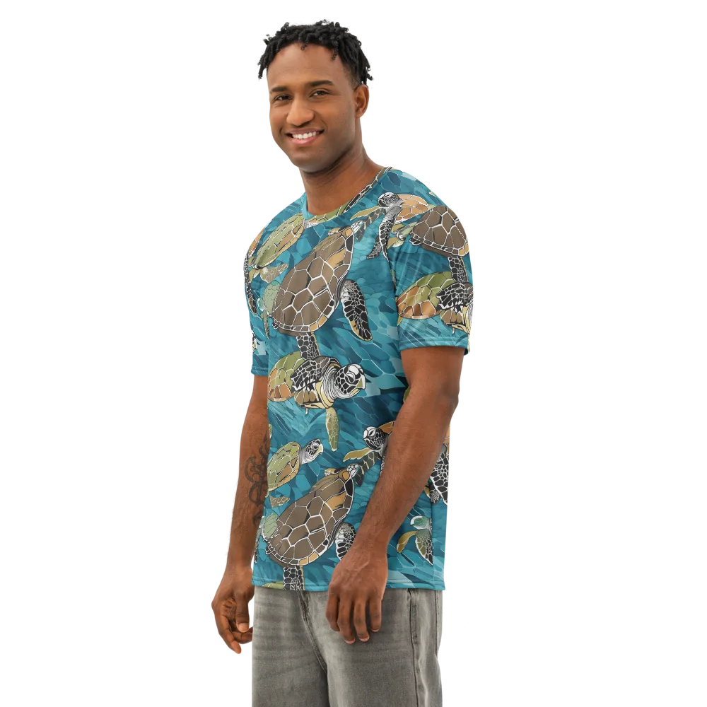 Ocean Mosaic on Men's Cotton Crew Neck T-Shirt — Left Front
