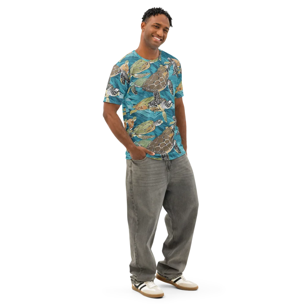 Ocean Mosaic on Men's Cotton Crew Neck T-Shirt — Right Front