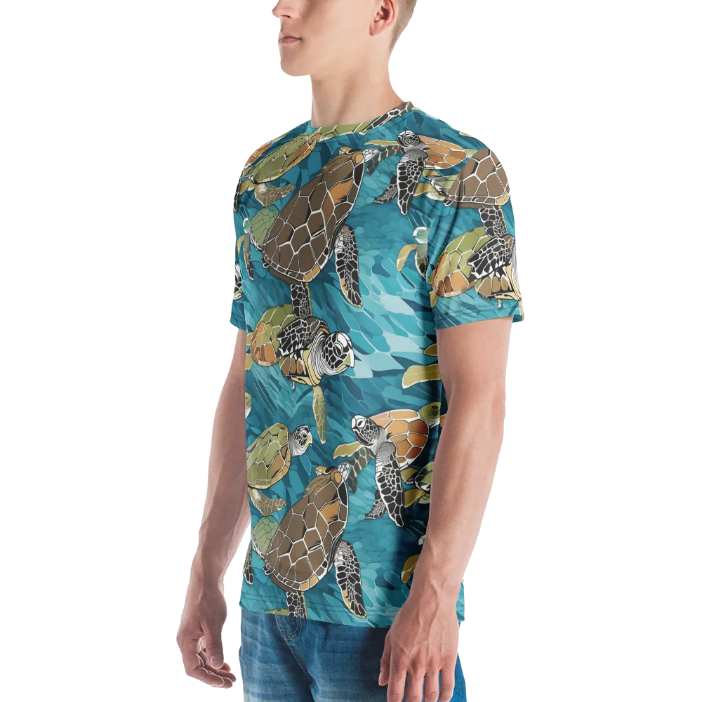 Ocean Mosaic on Men's Crew Neck T-Shirt — Left