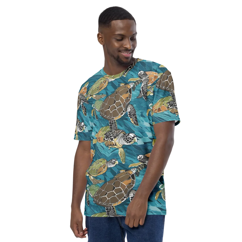 Ocean Mosaic on Men's Crew Neck T-Shirt — Left