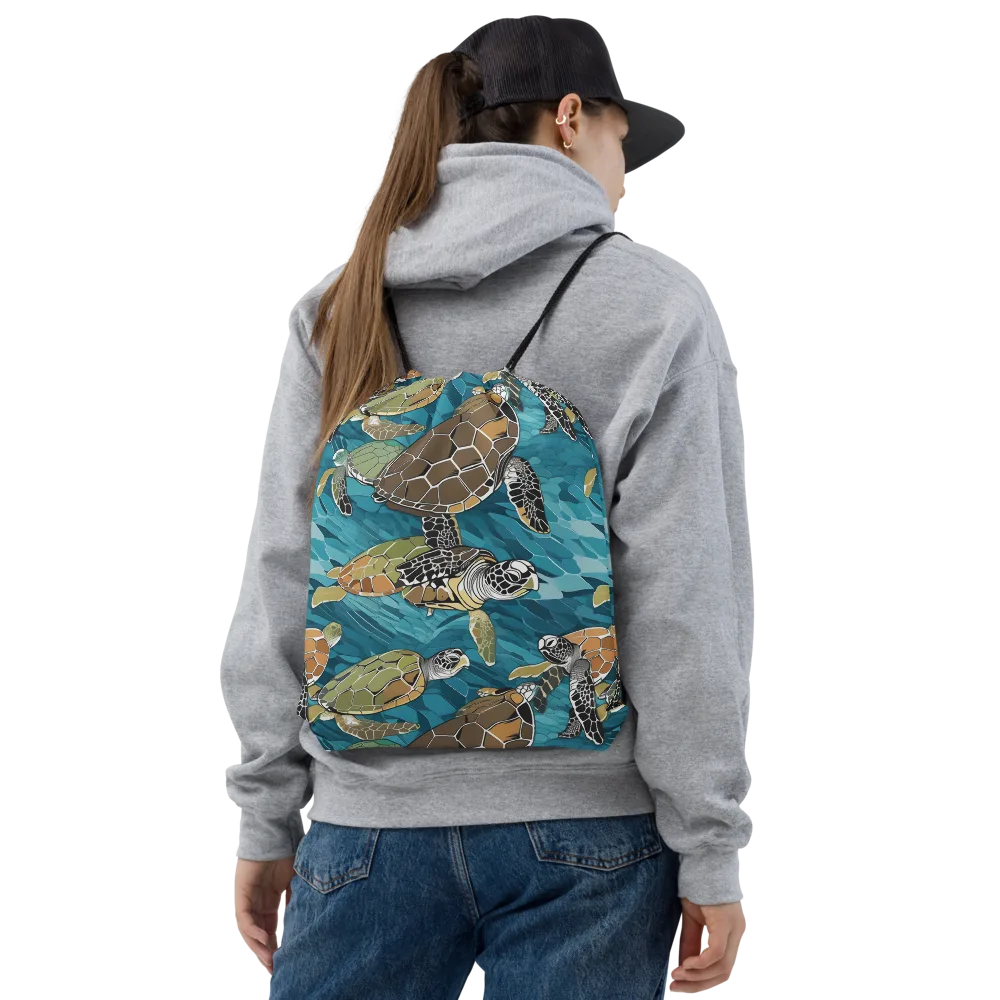 Ocean Mosaic on Drawstring Bag — Front